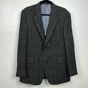 Jos A Bank Vintage Gray Herringbone Tweed Shetland Made Blazer Size L